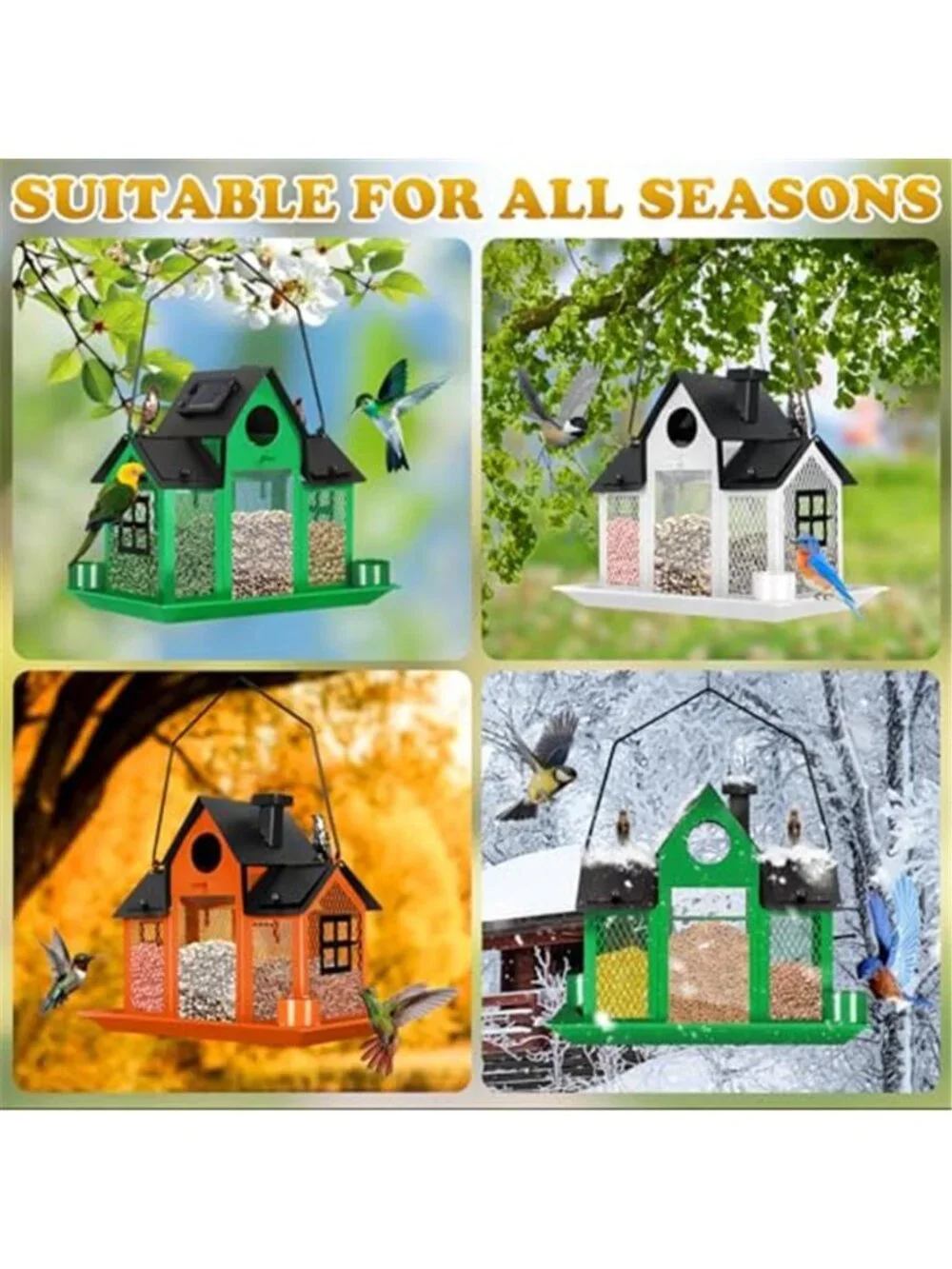 Solar Bird Feeders House Outside Hanging Metal Wild Bird Feeder Outdoors Large